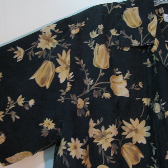 * Chaus 2 Piece Set Outfit Size 6 Navy Blue Floral 100% Silk Top Pants Oversized - Picture 3 of 7